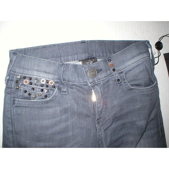 New Womens True Religion Brand Jeans Cora Metal Studs Destroyed Black NWT USA 24 - Picture 2 of 6